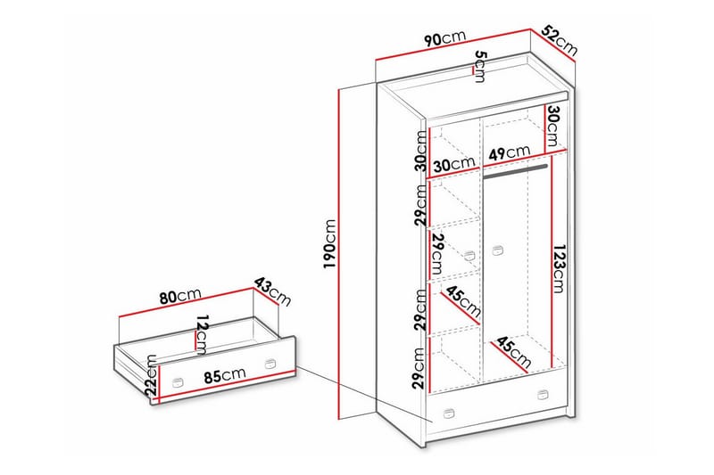 Rathmore Børneskab 90x190 cm - Grå - Møbler - Børnemøbler - Opbevaring børneværelse - Børneskab