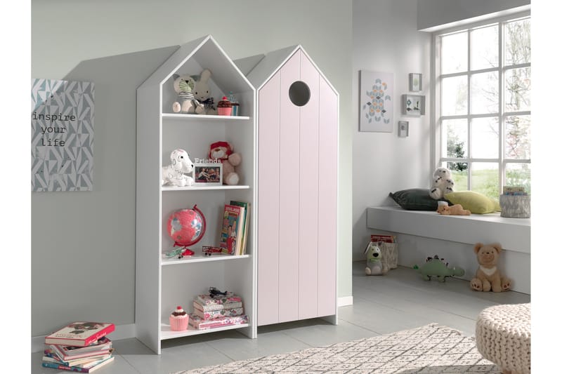 Bustorp Garderobe og bogreol, Hvid/Lyserød
