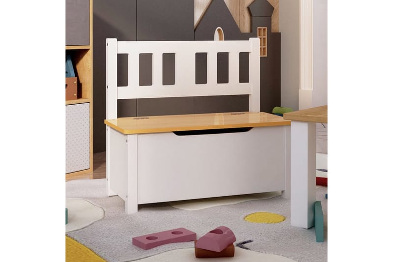 opbevaringsbænk til børn 60x30x55 cm MDF hvid og beige - Hvid - Møbler - Børnemøbler - Opbevaring børneværelse - Opbevaring legetøj - Legetøjskasse