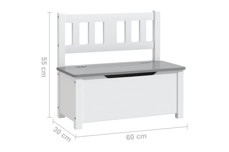 opbevaringsbænk til børn 60x30x55 cm MDF hvid og grå - Hvid - Møbler - Børnemøbler - Opbevaring børneværelse - Opbevaring legetøj - Legetøjskasse