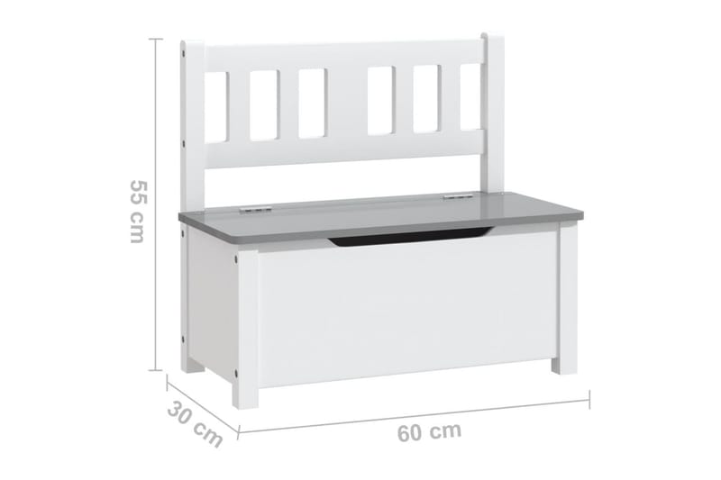 opbevaringsbænk til børn 60x30x55 cm MDF hvid og grå - Hvid - Legetøjskasse
