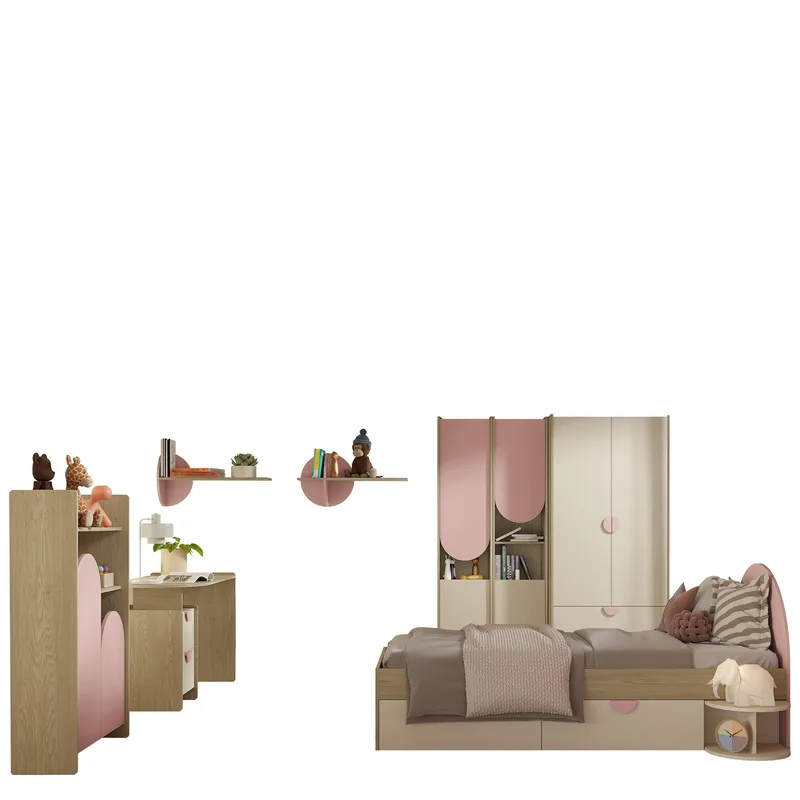 Zarek Soveværelsesmøbelsæt, Brun, beige og pink