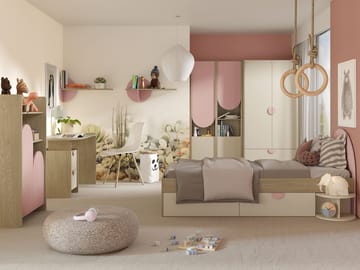 Zarek Soveværelsesmøbelsæt - Brun, beige og pink - Møbler - Børnemøbler - Opbevaring børneværelse - Børneskab