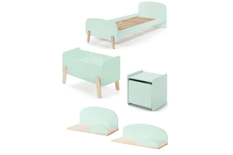 Säng med sängbord Vägg hyllor Leksakslåda Vipack Kiddy Vipack Mint Green