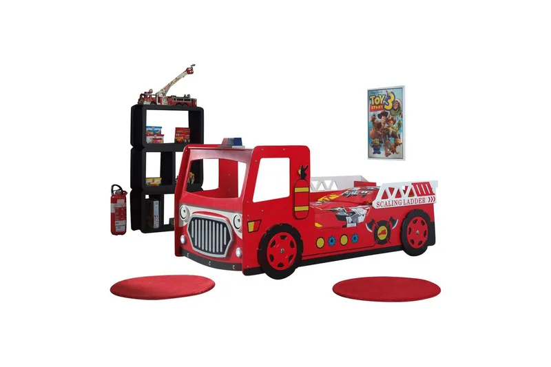 Seng Brandbil Rød 90x200 cm Med madras, Med madras