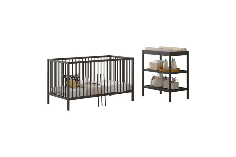 Spjälsäng med skötbord Jaxx Dino Jaxx Anthracite - Møbler - Børnemøbler - Børnemøbelsæt