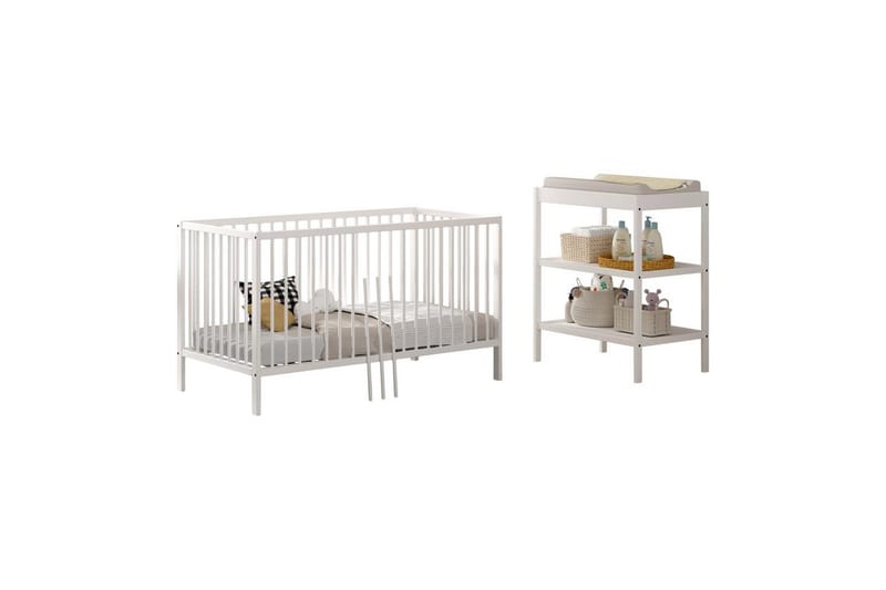 Spjälsäng med skötbord Jaxx Dino Jaxx White - Møbler - Børnemøbler - Børnemøbelsæt