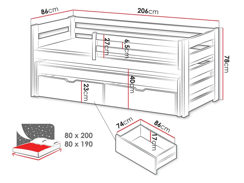 Tynor Juniorseng 80x200 cm - Beige - Møbler - Børnemøbler - Børneseng & juniorseng