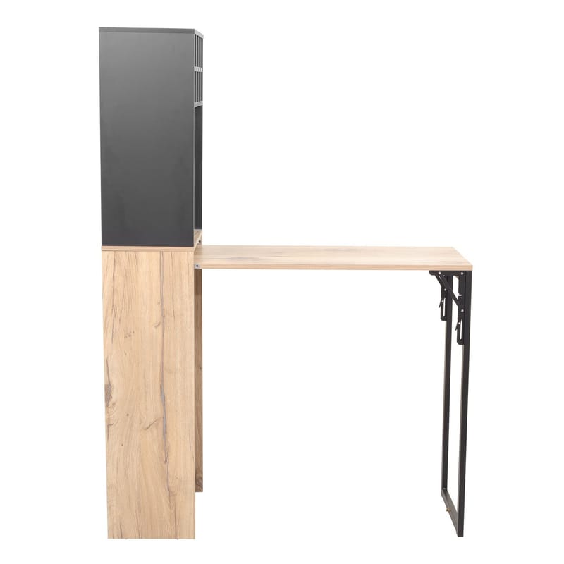 Barreol med bord HOME4YOU Hannes 44x122(30)x170 cm rustik melamin - Lyst rustikt træ / sort - Møbler - Borde