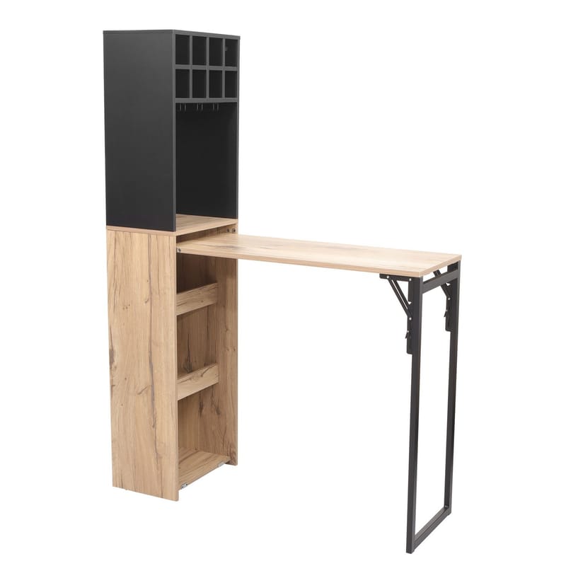 Barreol med bord HOME4YOU Hannes 44x122(30)x170 cm rustik melamin, Lyst rustikt træ / sort