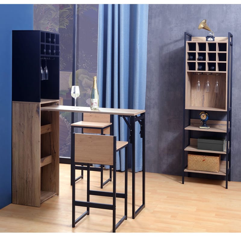 Barreol med bord HOME4YOU Hannes 44x122(30)x170 cm rustik melamin - Lyst rustikt træ / sort - Møbler - Borde