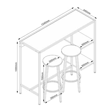 Barsæt HOME4YOU Hedvig bord og 2 barstole ask/sort - Ask/sort - Møbler - Borde