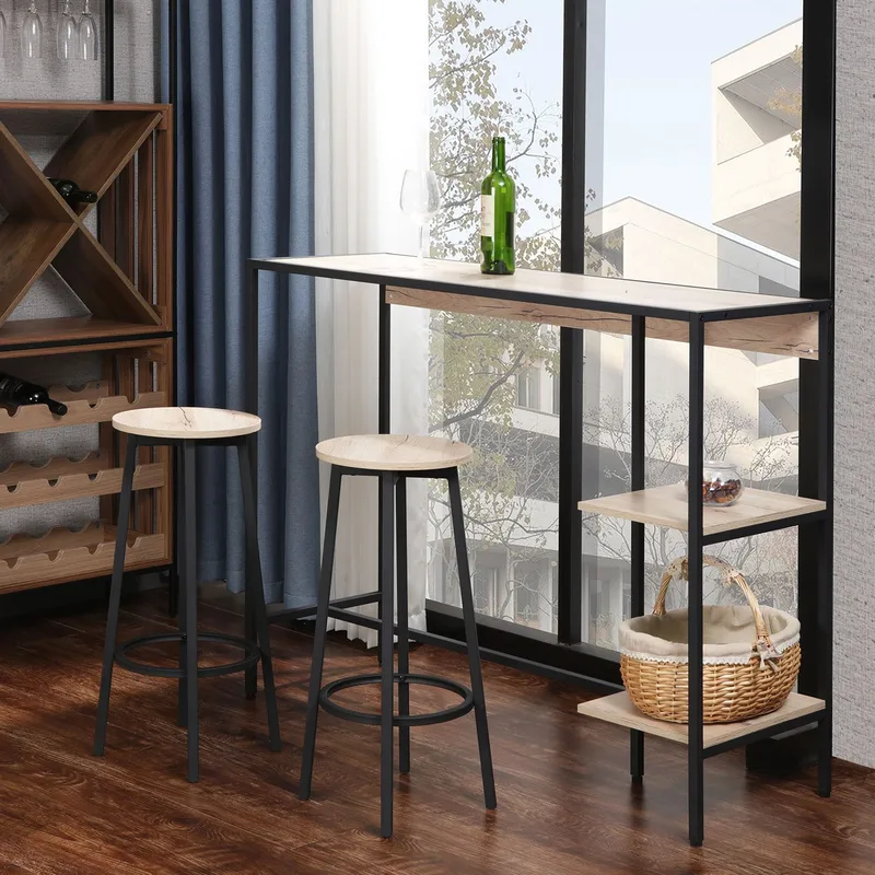 Barsæt HOME4YOU Hedvig bord og 2 barstole ask/sort - Ask/sort - Møbler - Borde