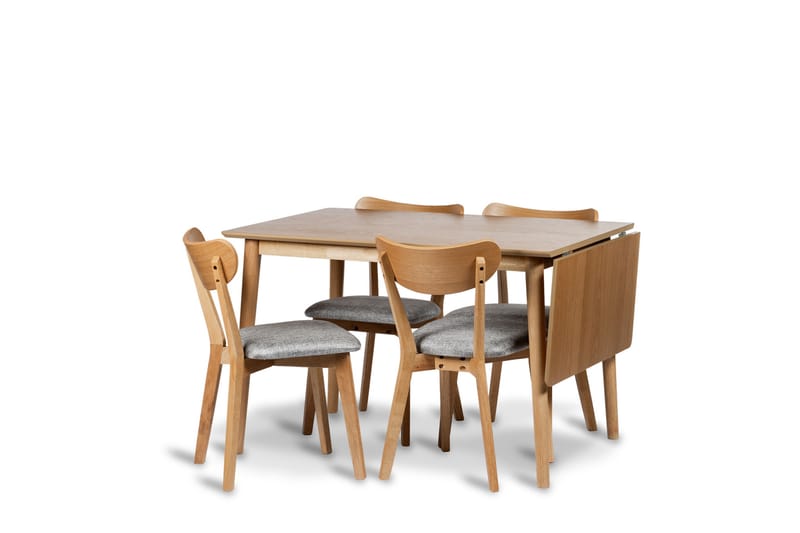 Åland Udtræksbar Spisegruppe 120-160 cm med 4 Åland Stole - Brun/Natur - Møbler - Borde - Spisebordssæt