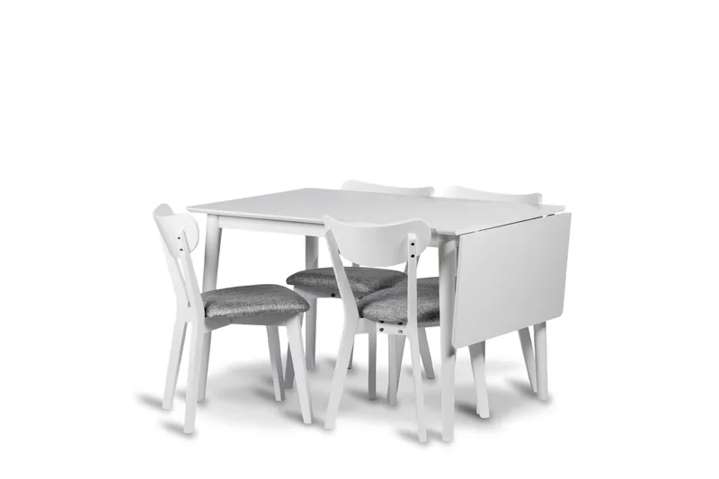 Åland Udtræksbar Spisegruppe 120-160 cm med 4 Stole, Hvid