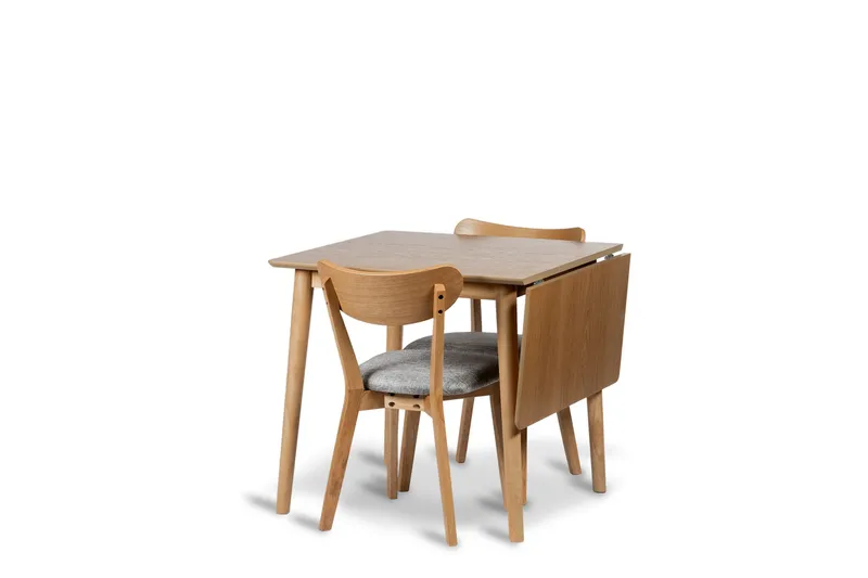 Åland Udtræksbar Spisegruppe 80-120 cm med 2 Åland Stole, Brun/Natur