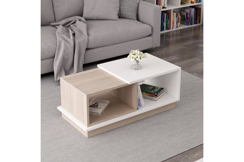 Schmida Sofabord 90x45 cm Hvid/Brun - Hanah Home - Møbler - Borde - Sofabord