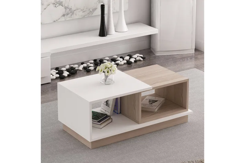 Schmida Sofabord 90x45 cm Hvid/Brun - Hanah Home - Møbler - Borde - Sofabord