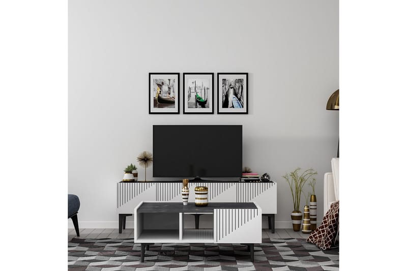 Draw Sofabord 94 cm Hvid/Sort - Hanah Home - Møbler - Borde - Sofabord
