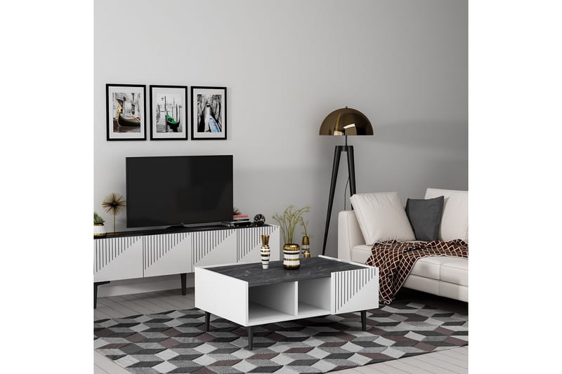 Draw Sofabord 94 cm Hvid/Sort - Hanah Home - Møbler - Borde - Sofabord
