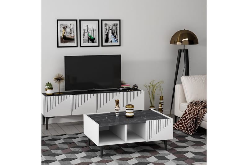 Draw Sofabord 94 cm Hvid/Sort - Hanah Home - Møbler - Borde - Sofabord