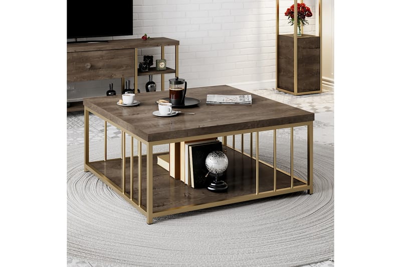 Zenn Sofabord 90x90 cm Brun/Guld - Hanah Home - Møbler - Borde - Sofabord