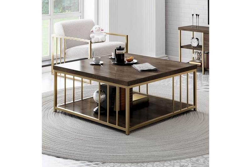Zenn Sofabord 90x90 cm Brun/Guld - Hanah Home - Møbler - Borde - Sofabord