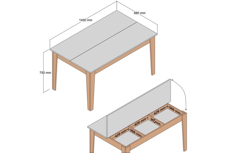 Lissione Spisebord 145x88 cm Brun/Hvid - Hanah Home - Møbler - Borde - Spisebord og køkkenbord