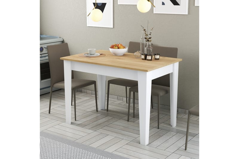 Levents Spisebord 110x72 cm Hvid/Brun - Hanah Home - Møbler - Borde - Spisebord og køkkenbord