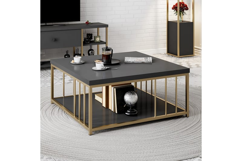 Zenn Sofabord 90x90 cm Sort/Guld - Hanah Home - Møbler - Borde - Sofabord