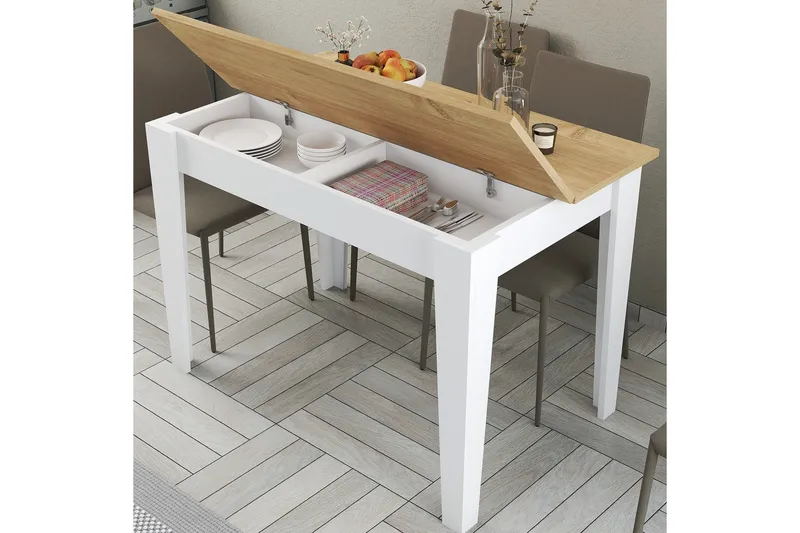 Levents Spisebord 110x72 cm Hvid/Brun - Hanah Home - Møbler - Borde - Spisebord og køkkenbord