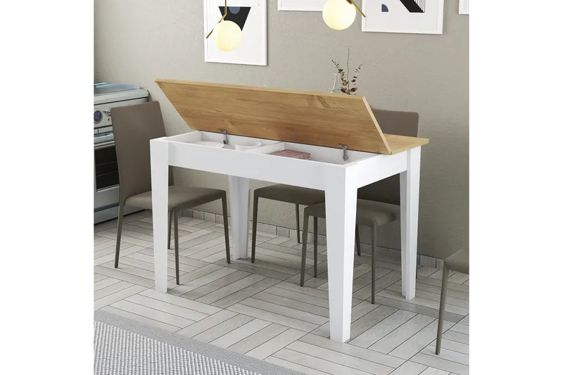 Levents Spisebord 110x72 cm Hvid/Brun - Hanah Home - Møbler - Borde - Spisebord og køkkenbord