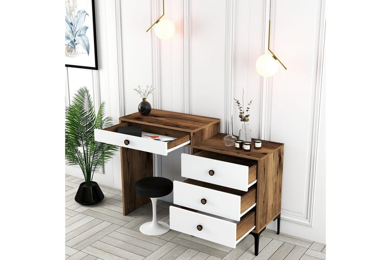 Ameias Sminkebord 124x84,7 cm Brun/Hvid - Hanah Home - Møbler - Borde - Sminkebord & konsolbord