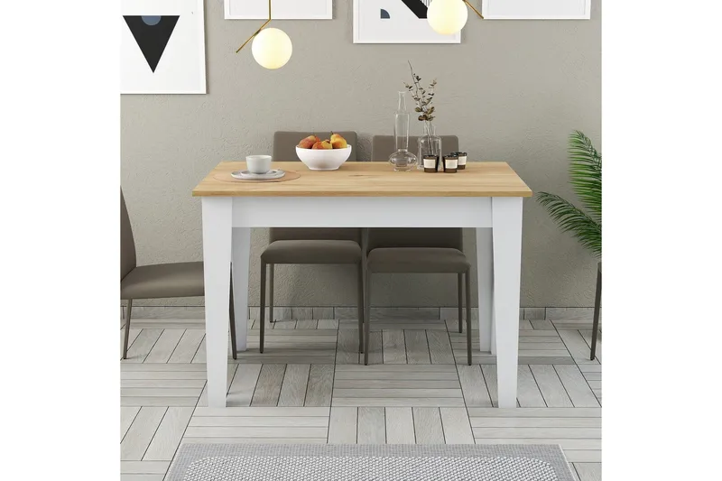 Levents Spisebord 110x72 cm Hvid/Brun - Hanah Home - Møbler - Borde - Spisebord og køkkenbord