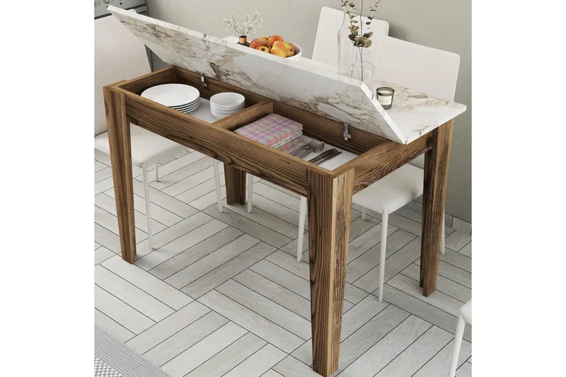 Levents Spisebord 110x72 cm Brun/Hvid - Hanah Home - Møbler - Borde - Spisebord og køkkenbord