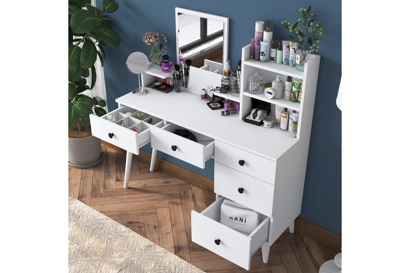 Junji Sminkebord 118,2x93,8 cm Hvid - Hanah Home - Møbler - Borde - Sminkebord & konsolbord
