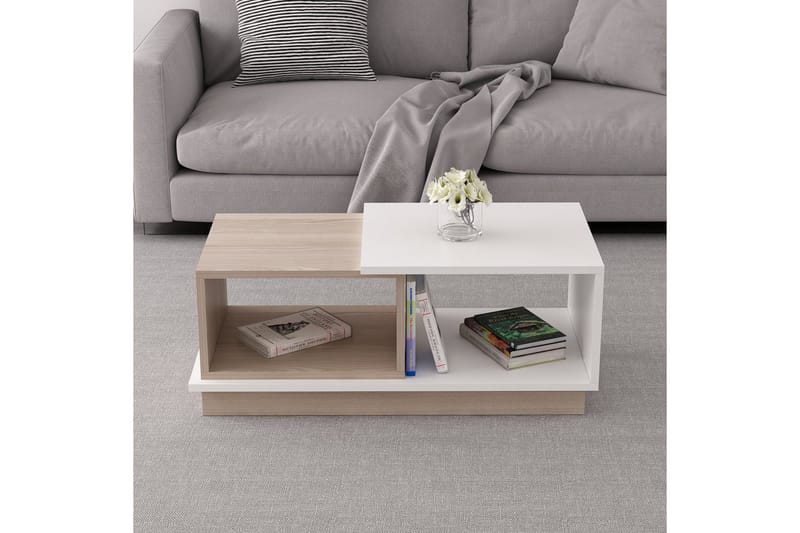 Schmida Sofabord 90x45 cm Hvid/Brun - Hanah Home - Møbler - Borde - Sofabord
