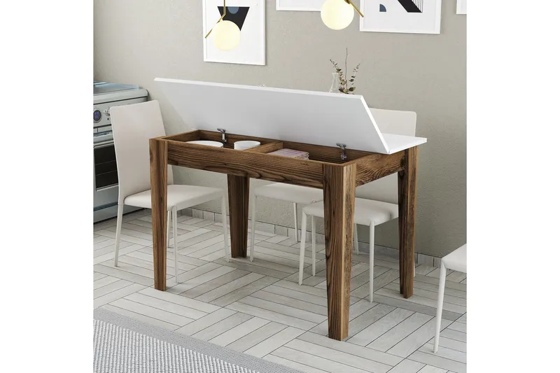 Levents Spisebord 110x72 cm Brun/Hvid - Hanah Home - Møbler - Borde - Spisebord og køkkenbord