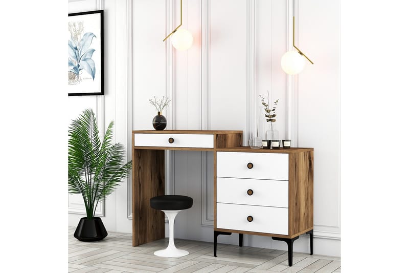 Ameias Sminkebord 124x84,7 cm Brun/Hvid - Hanah Home - Møbler - Borde - Sminkebord & konsolbord
