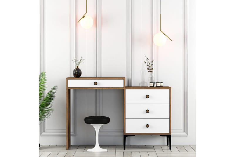 Ameias Sminkebord 124x84,7 cm Brun/Hvid - Hanah Home - Møbler - Borde - Sminkebord & konsolbord