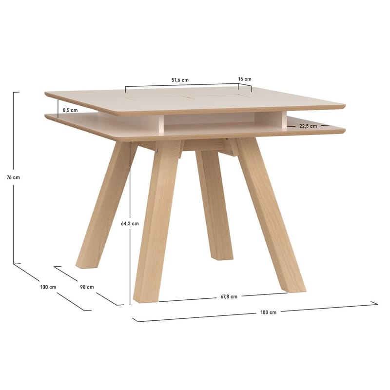4 You Fresh Kvadratisk Spisebord 100 cm med Træ- og Egetræsudseende - Beige - Møbler - Borde - Spisebord og køkkenbord