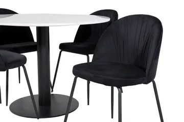 Admira rundt spisebordssæt 106 cm inkl. 4 Foyos stole - Marmor/Hvid/Sort - Møbler - Borde - Spisebordssæt