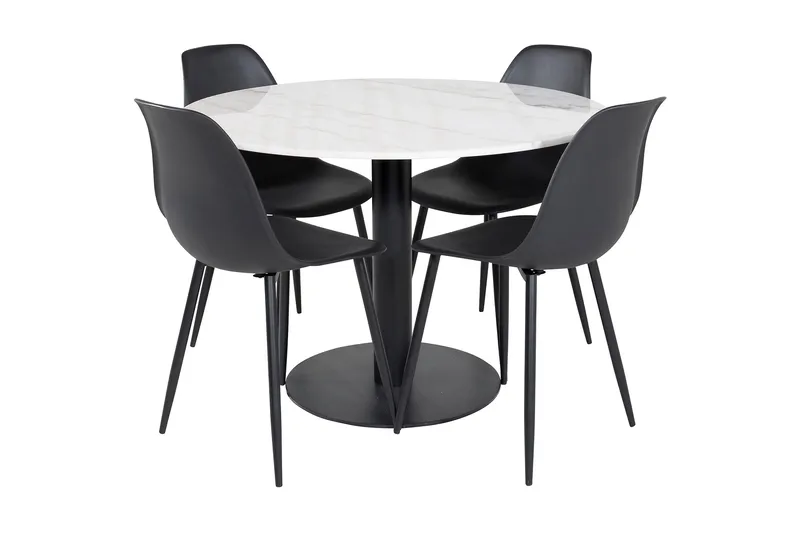 Admira rundt spisebordssæt 106 cm inkl. 4 Ypas stole, Marmor/Hvid/Sort