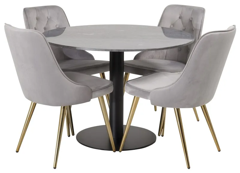 Admira Spisebord 106 cm Rundt i marmor med 4 Velvet Deluxe Velourstole
