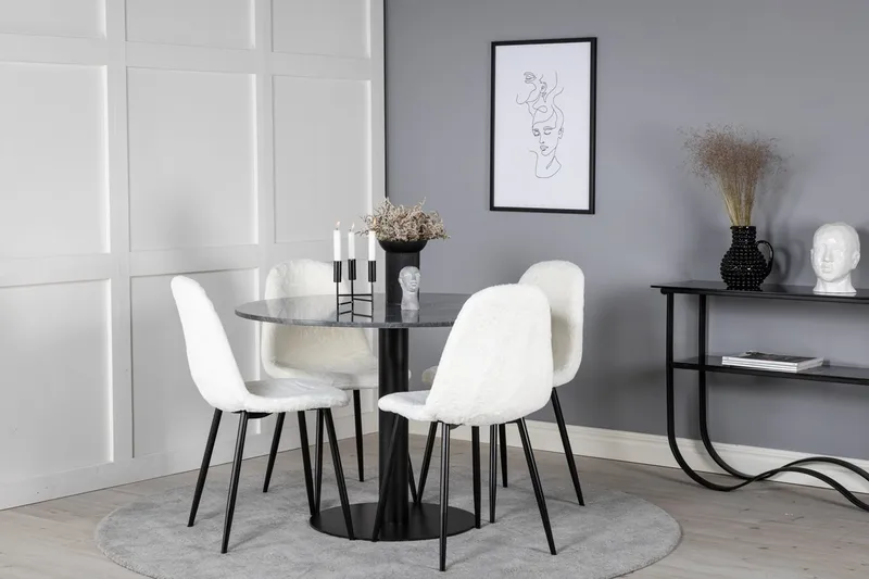 Admira spisebord 106 cm rundt i marmor med 4 Polar spisebordsstole
