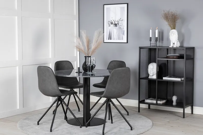 Admira spisebord 106 cm rundt i marmor med 4 Polar spisebordsstole