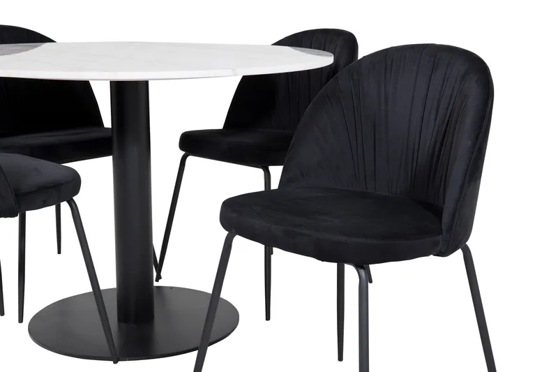 Admira Spisebordssæt 106 cm Rund inkl 4 Foyos Stole - Marmor/Hvid/Sort - Møbler - Borde - Spisebordssæt