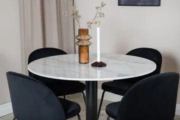 Admira Spisebordssæt 106 cm Rund inkl 4 Foyos Stole - Marmor/Hvid/Sort - Møbler - Borde - Spisebordssæt