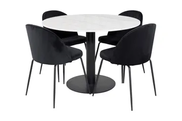 Admira Spisebordssæt 106 cm Rund inkl 4 Foyos Stole - Marmor/Hvid/Sort - Møbler - Borde - Spisebordssæt