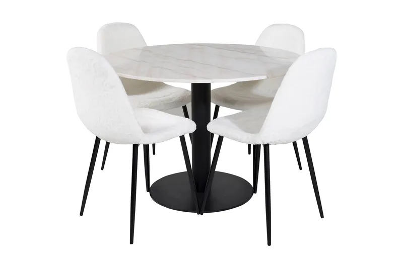 Admira Spisebordssæt 106 cm Rund inkl 4 Ypas Stole, Marmor/Hvid/Sort